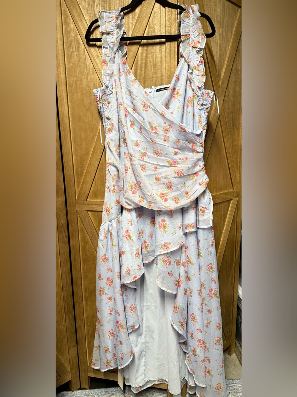 Abercrombie Fitch NWOT Light Blue Floral Ruffled Hi Low Dress XXL - Picture 2 of 5